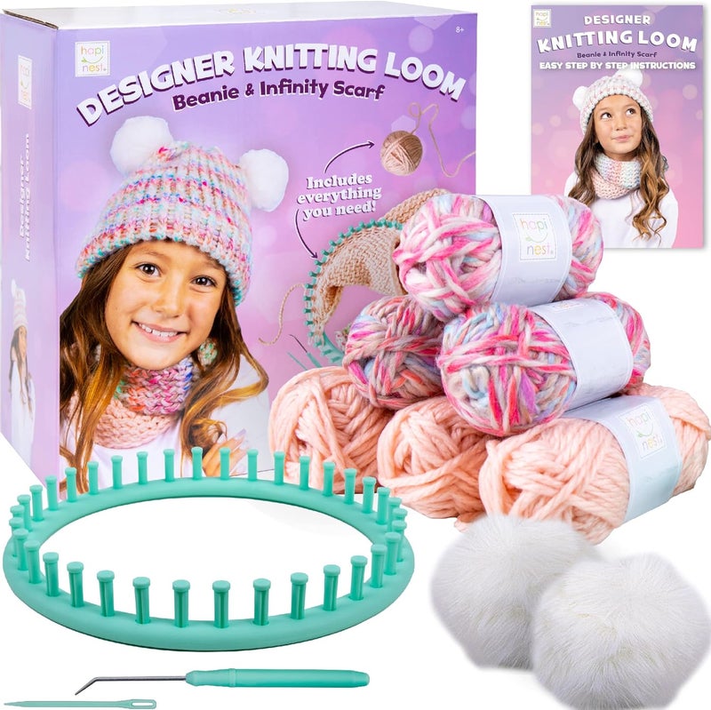 Hapinest Learn to Knit Hat and Scarf Knitting Loom Kit for Kids Ages 8-12 - Image 1